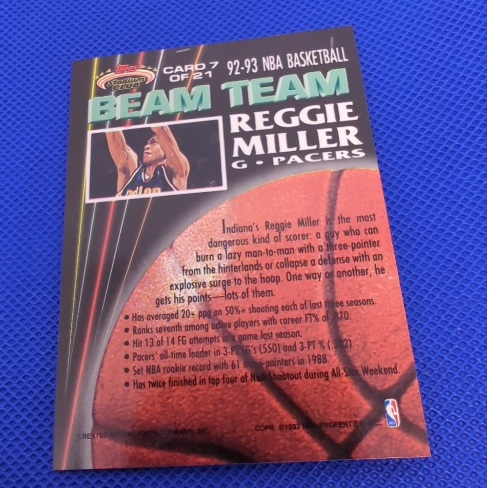 🏀1992-93 Stadium Club Beam Team #7 Reggie Miller Near Mint - Picture 2 of 12